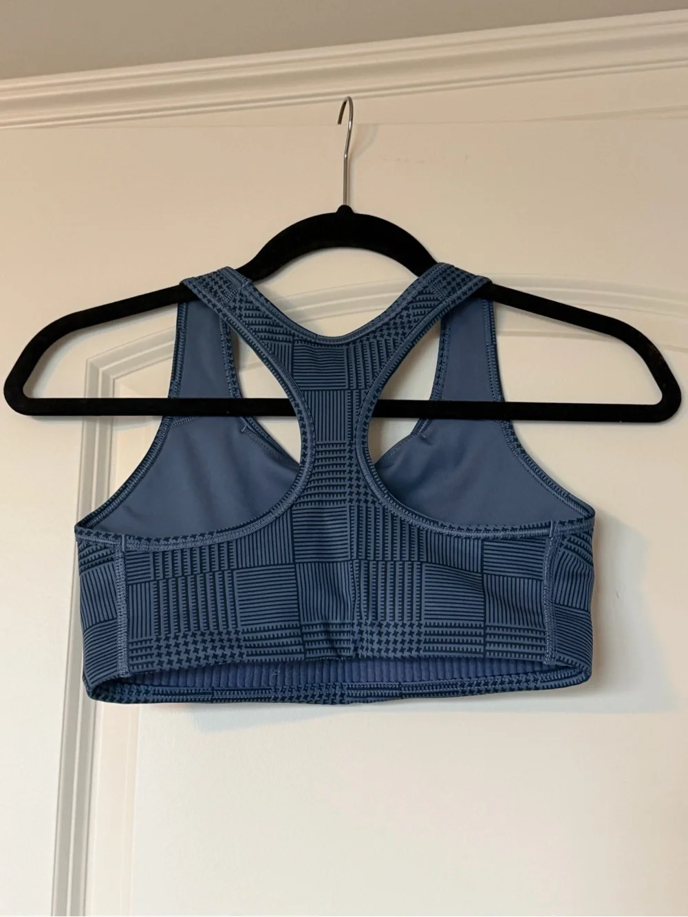 Nike Blue Houndstooth Racerback Sports Bra with Red Swoosh